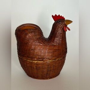 Small rooster wicker VTG basket lid farmhouse homestead cottagecore grannycore